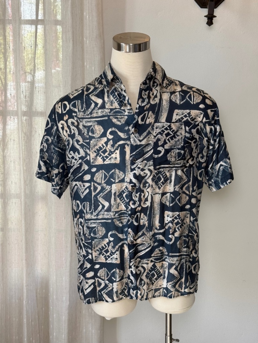Robert Stock 100% Silk Abstract Print Short Sleeve Button Up Shirt Men's M